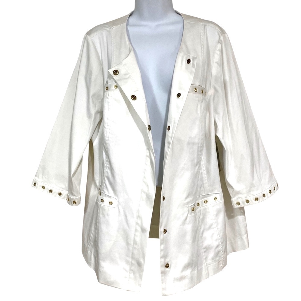 Catherines White Blazer Plus Size 1X 18/20W Cotton Stretch Gold-tone Grommets - Picture 4 of 13
